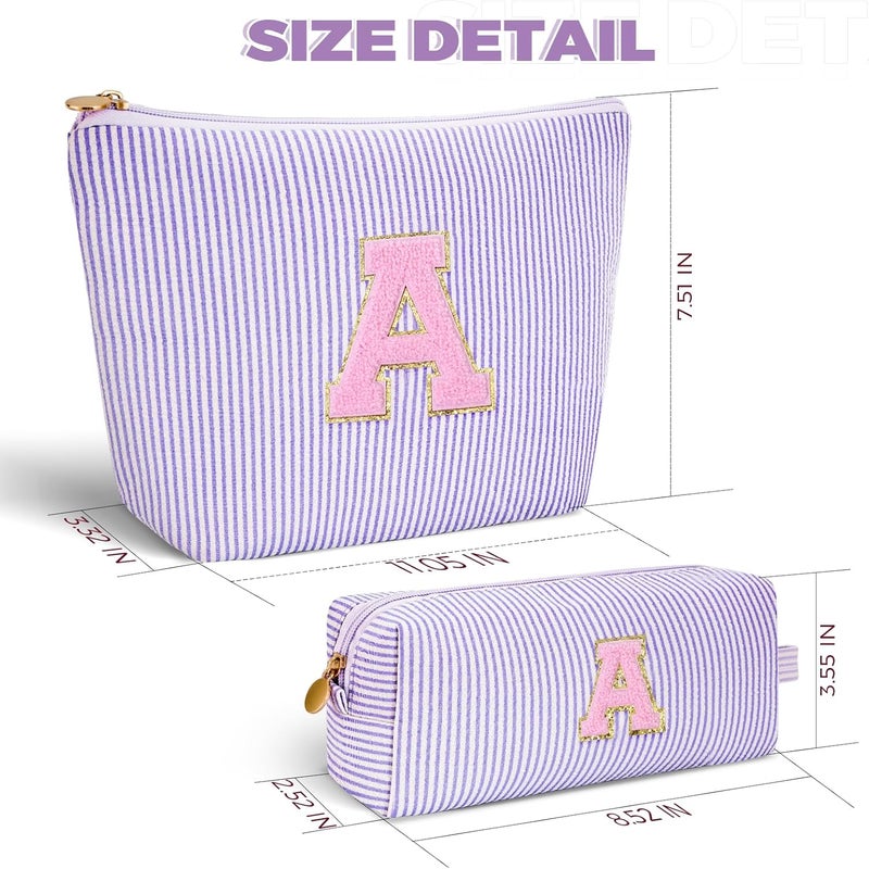 Btffitting Makeup Bag Set Initials Cosmetic Bag,Birthday Graduation Gifts for 10 11 12 13 14 15 16 17 18 Years Old Girl Girlfriend Teen Girls Gift Trendy Stuff Toiletry Bag Travel - Lavender,A - Image 5